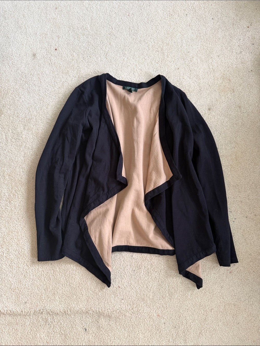 Lauren Ralph Lauren Black & Beige Open-Front Draped Cardigan